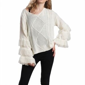 Dressy Loose Knitted Flared Sleeve Tassel Fringe Sweater Sz Lg